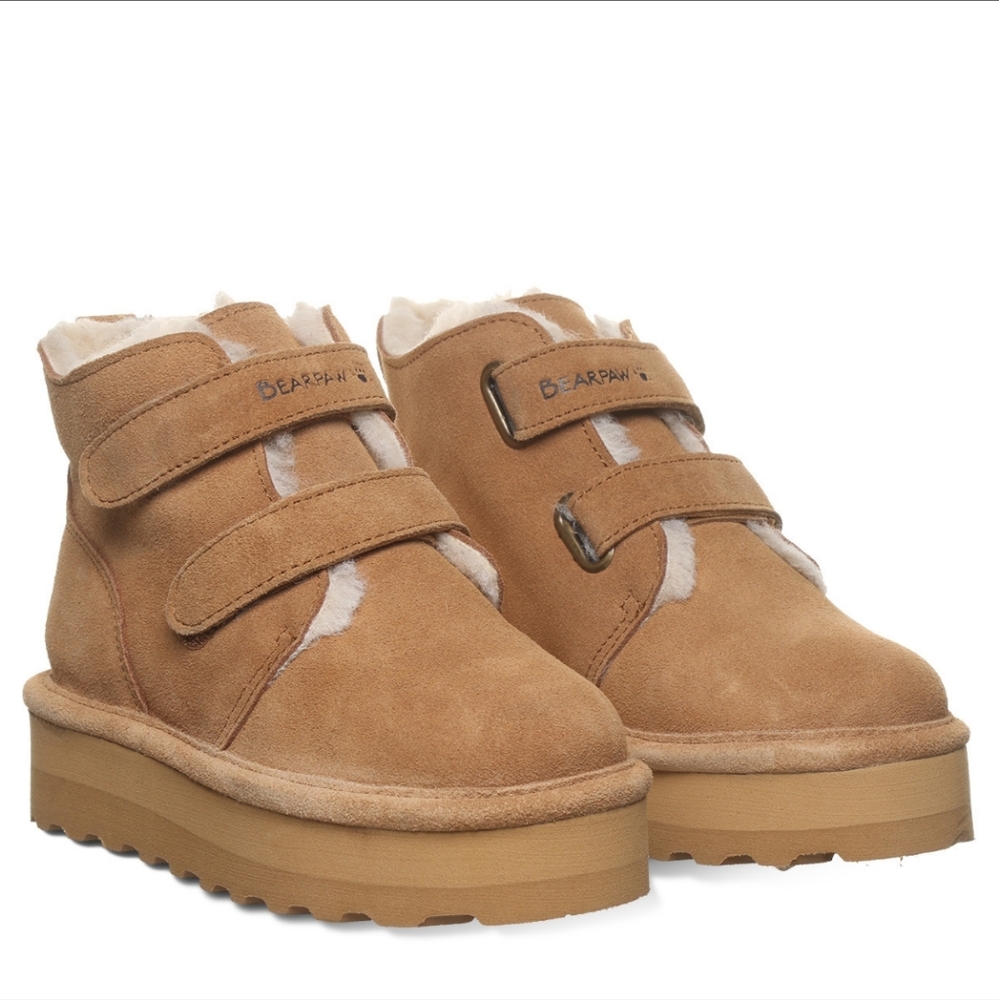 BearPaw Larisa Retro Iced Coffee Tan Kids‎ Boots with Fleece Lining New 9, 10